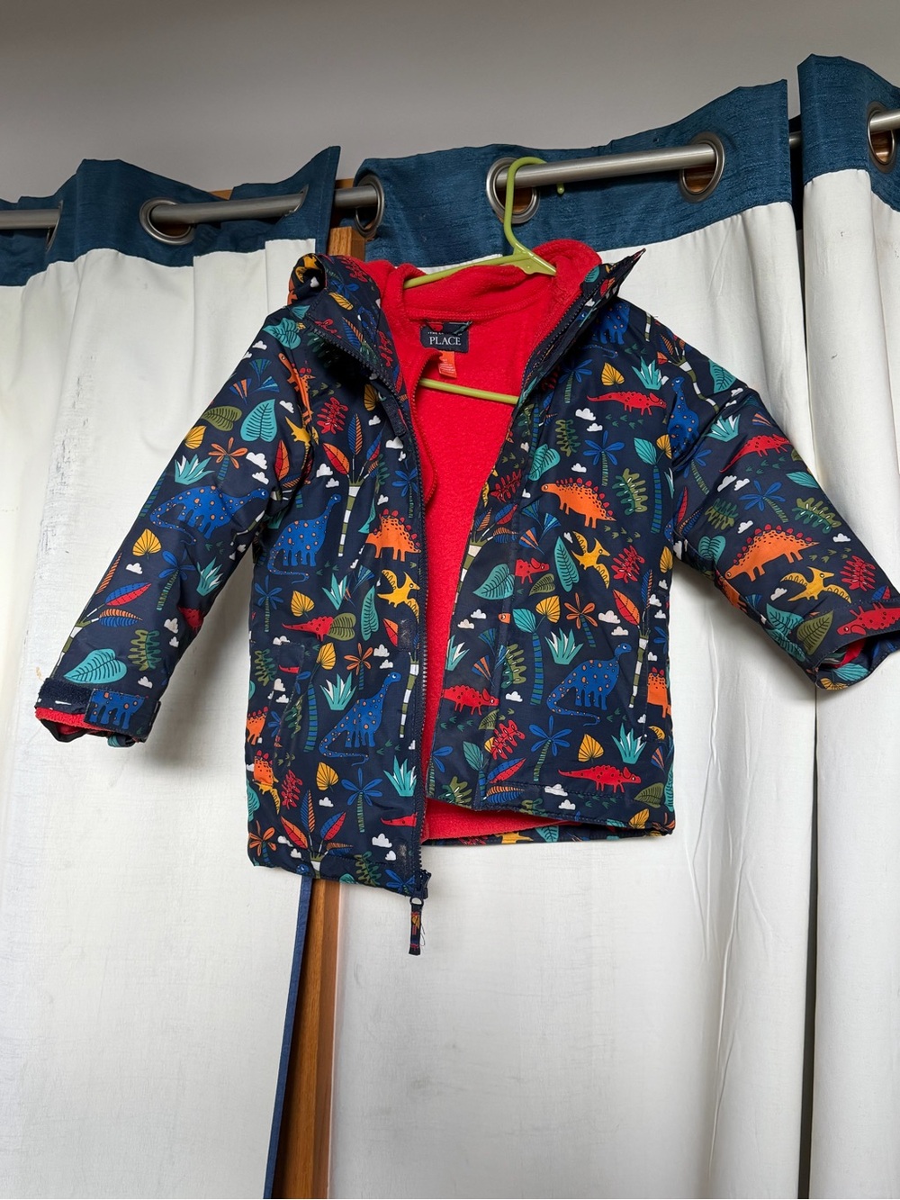 Kids' 3 in 1 winter jacket. Navy Blue Dinosaur Print